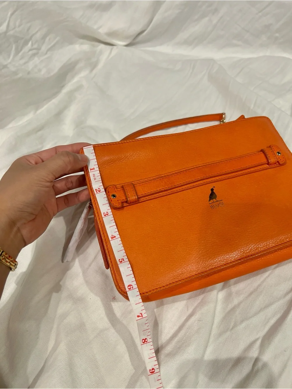 rare BEVEE Orange Pebbled Leather Convertible Clutch Crossbody‎ Wallet Chain Bag